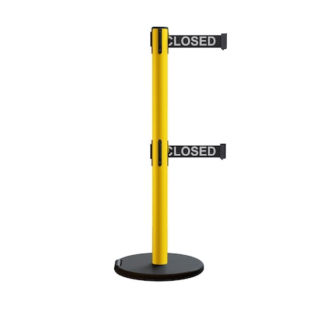 Retractable Belt Dbl Rolling Stanchion, 2.5ft Yellow Post  9ft. Line